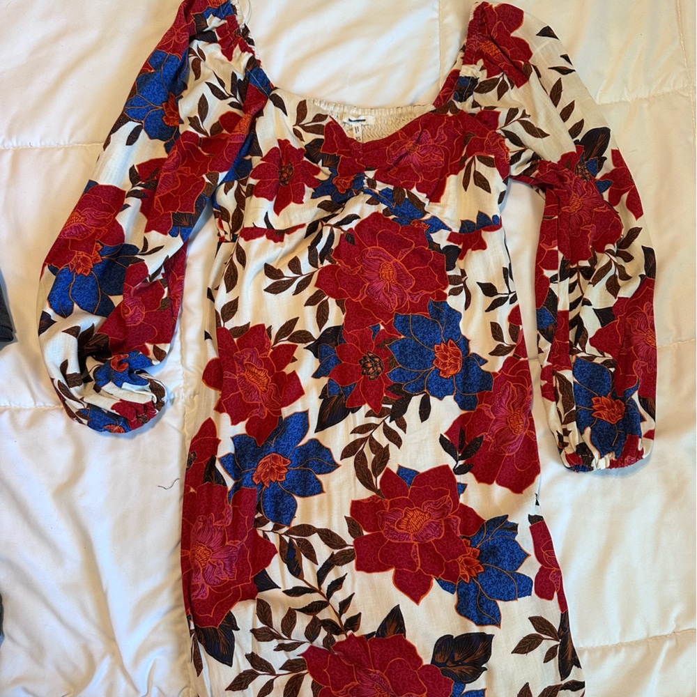 Maurices Red and Blue Floral Long Sleeve Dress XS